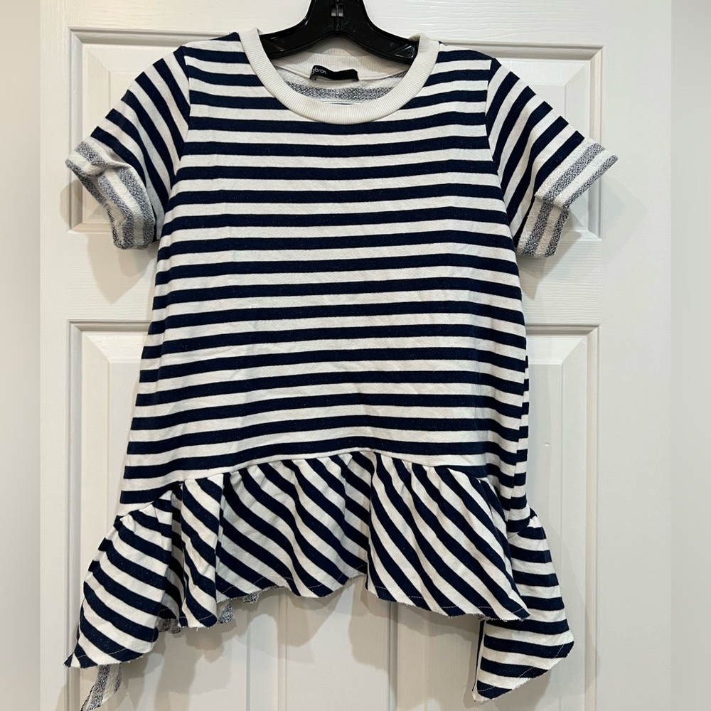 Gibson Blue and White Striped Ruffled Top Size S